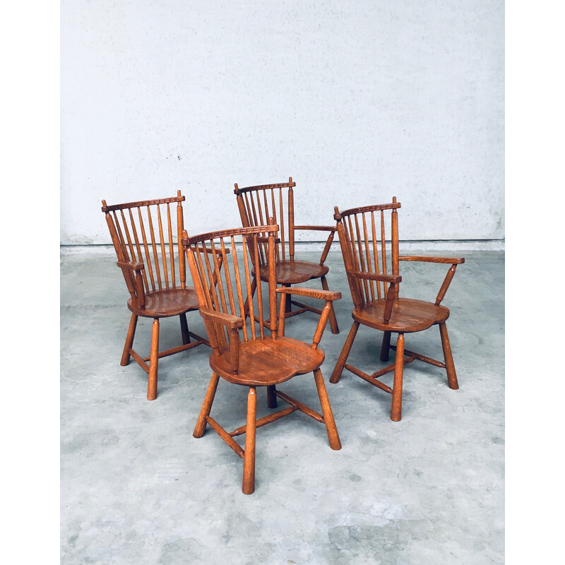 Set of 4 vintage solid oak armchairs by De Ster Gelderland, Netherlands 1960