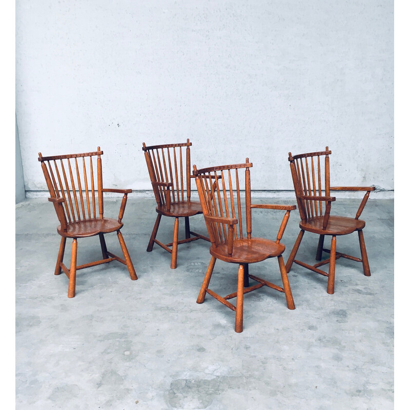Ensemble de 4 fauteuils vintage en chêne massif par De Ster Gelderland, Pays-Bas 1960