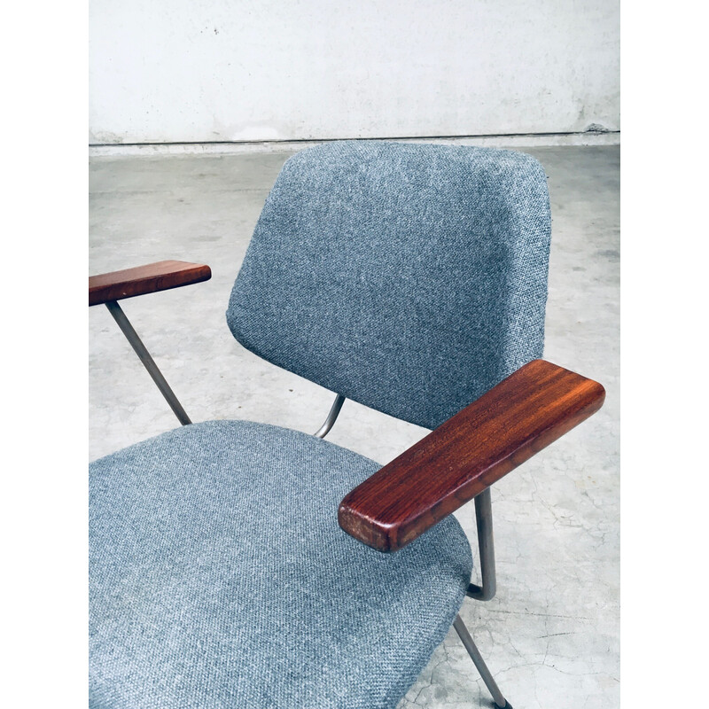 Lot de 6 fauteuils de bureau vintage en acier tubulaire et tissu gris par Wim Rietveld pour Kembo, Pays-Bas 1950