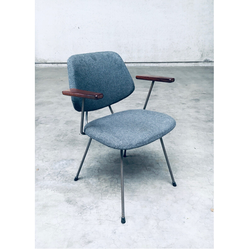 Set of 6 vintage office armchairs in tubular steel and gray fabric by Wim Rietveld for Kembo, Netherlands 1950