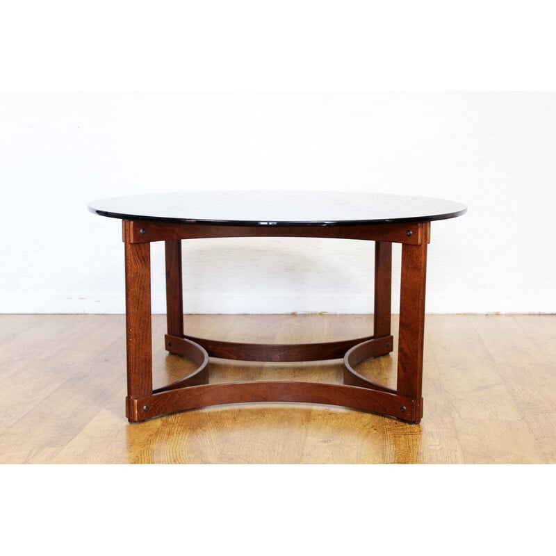 Mesa de centro vintage de madera curvada y cristal ahumado de Ingmar Relling, 1960