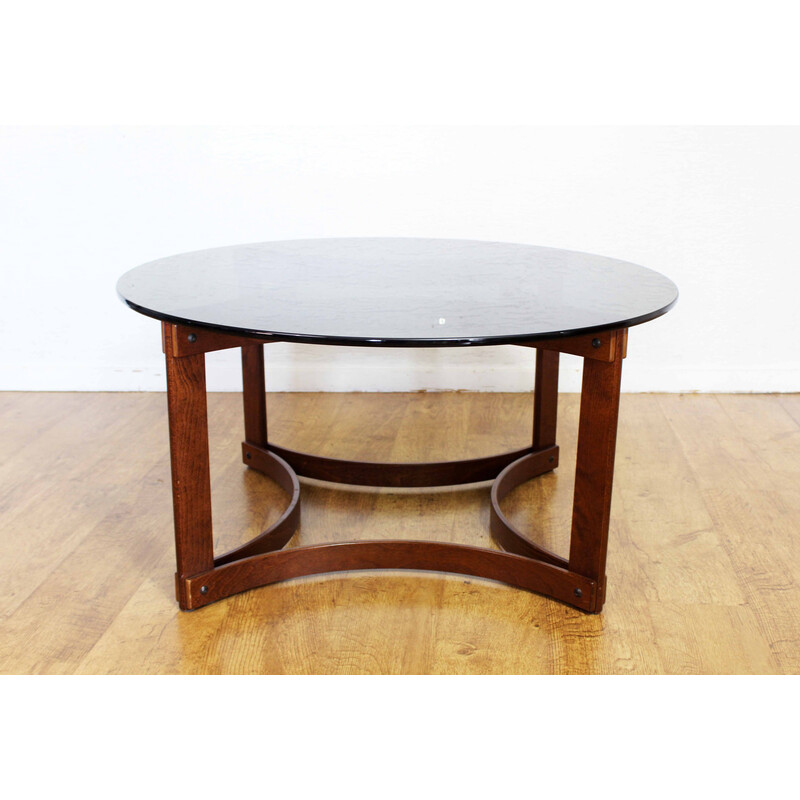 Vintage bentwood and smoked glass coffee table by Ingmar Relling, 1960