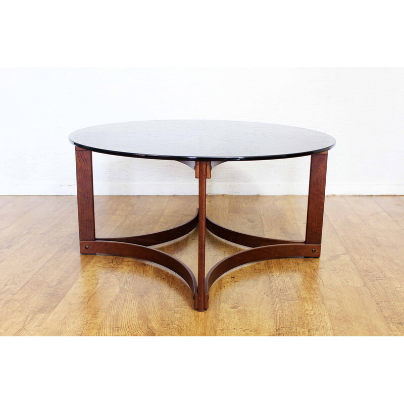 Table basse vintage en bois courbé et verre fumé d'Ingmar Relling, 1960