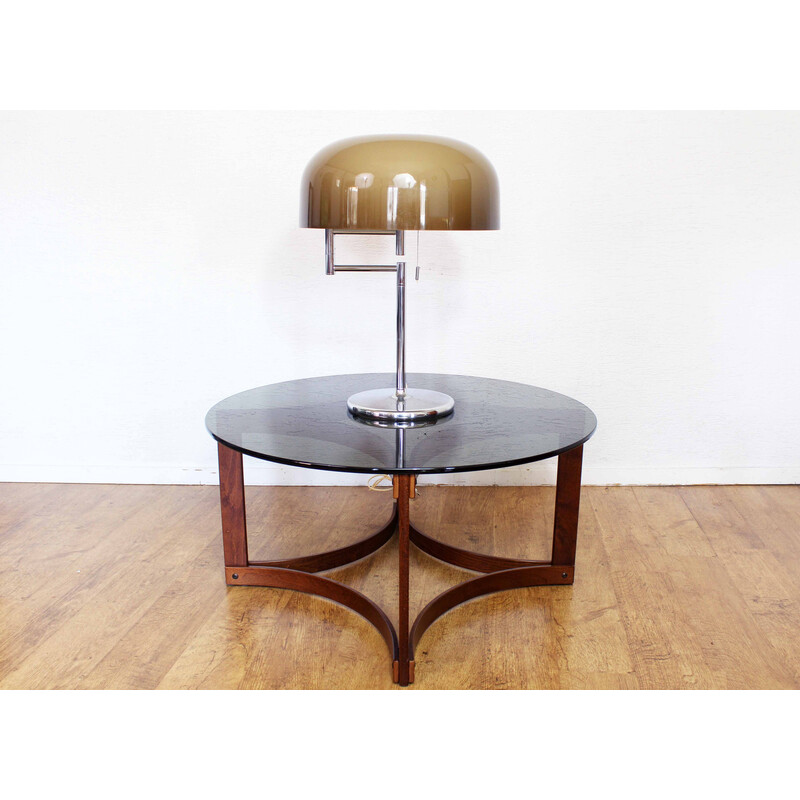 Table basse vintage en bois courbé et verre fumé d'Ingmar Relling, 1960