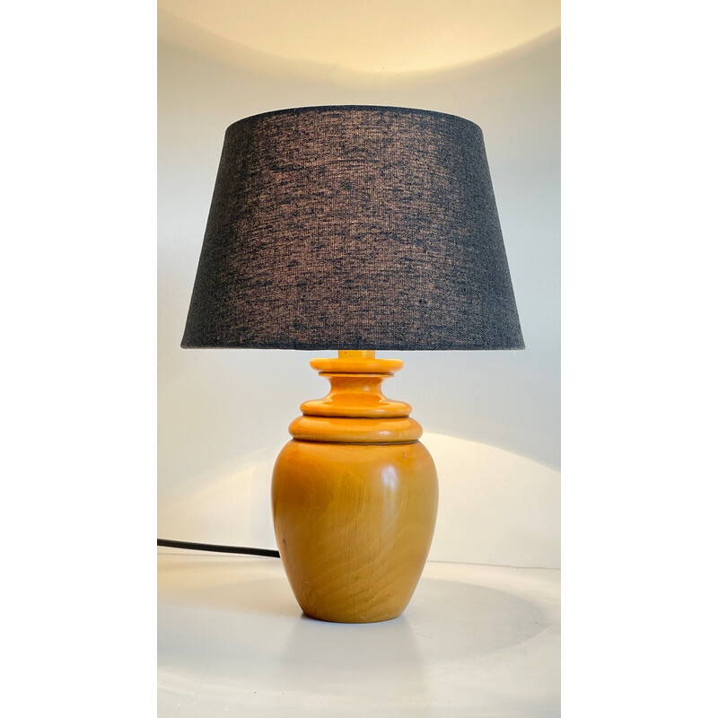 Lampe vintage en bois massif et tisu, 1980