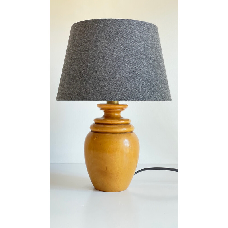 Vintage lamp in solid wood and fabric, 1980