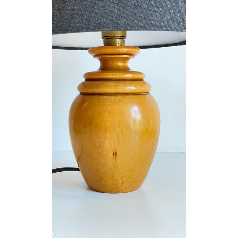 Lampe vintage en bois massif et tisu, 1980