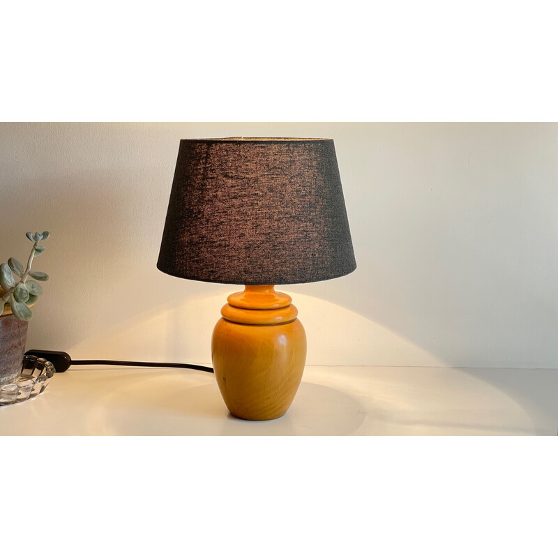 Lampe vintage en bois massif et tisu, 1980