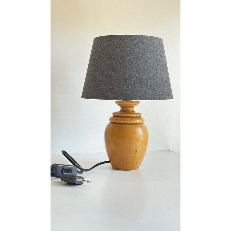 Lampe vintage en bois massif et tisu, 1980