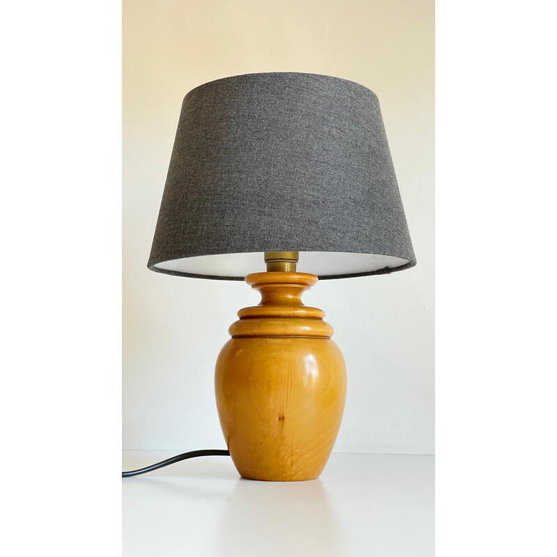 Lampe vintage en bois massif et tisu, 1980