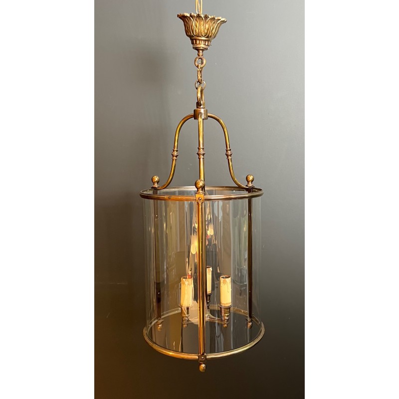 Vintage round brass and glass lantern, France 1970