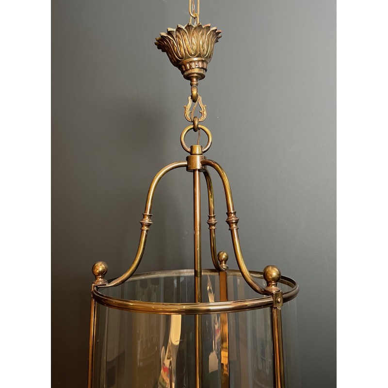 Vintage round brass and glass lantern, France 1970