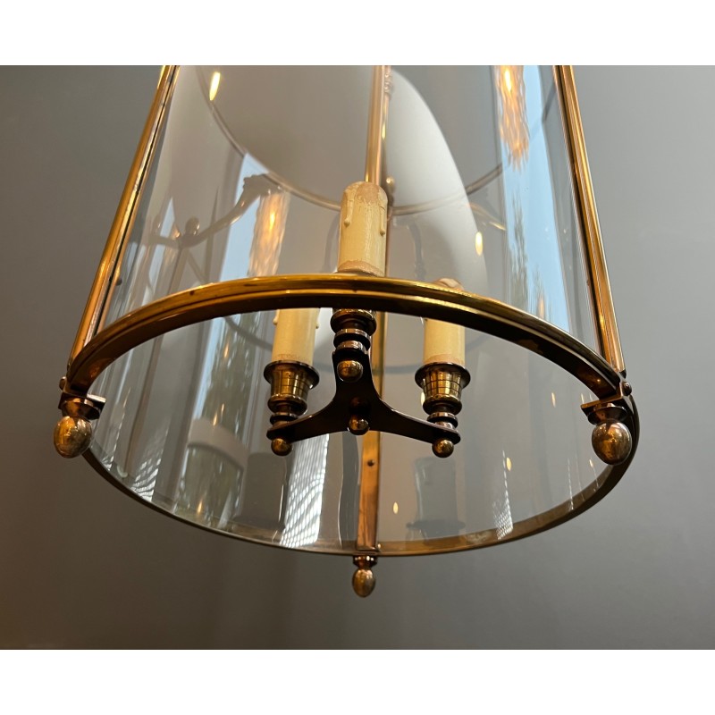 Vintage round brass and glass lantern, France 1970