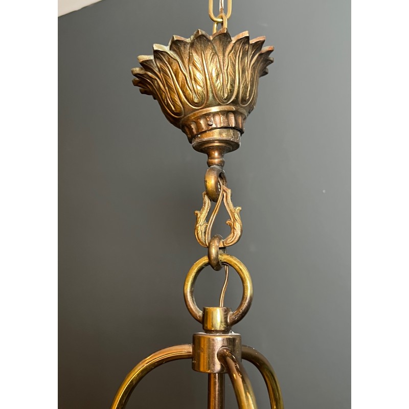 Vintage round brass and glass lantern, France 1970