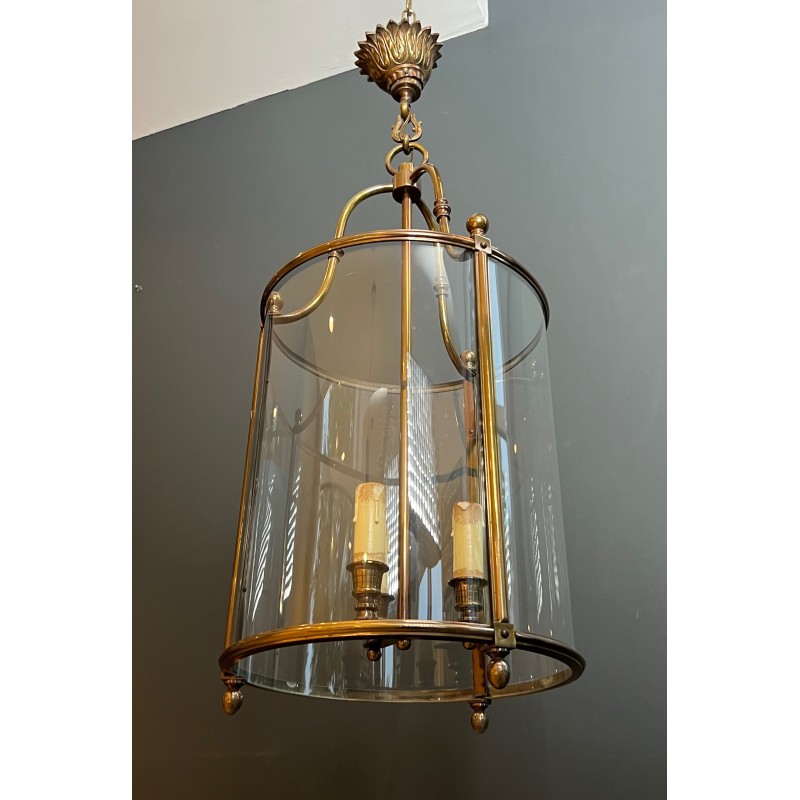 Vintage round brass and glass lantern, France 1970