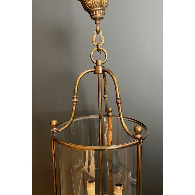 Vintage round brass and glass lantern, France 1970