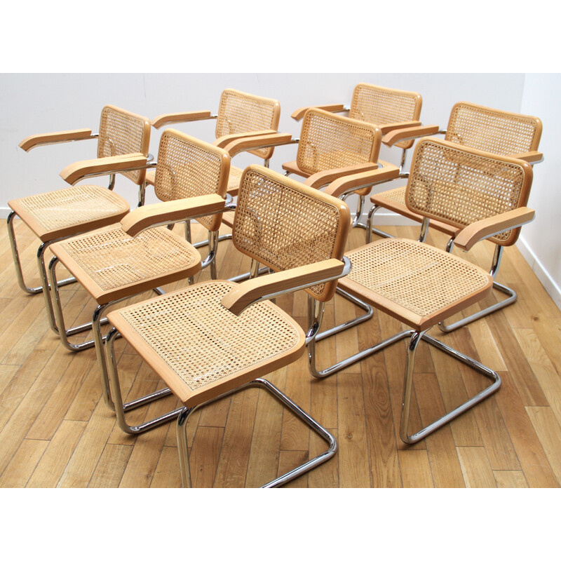 Set of 8 vintage Cesca B64 chairs in chrome metal and wood by Marcel Breuer for Knoll