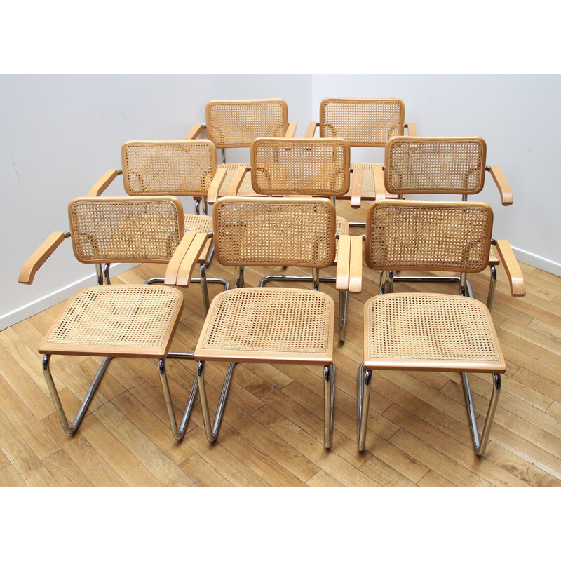 Set of 8 vintage Cesca B64 chairs in chrome metal and wood by Marcel Breuer for Knoll