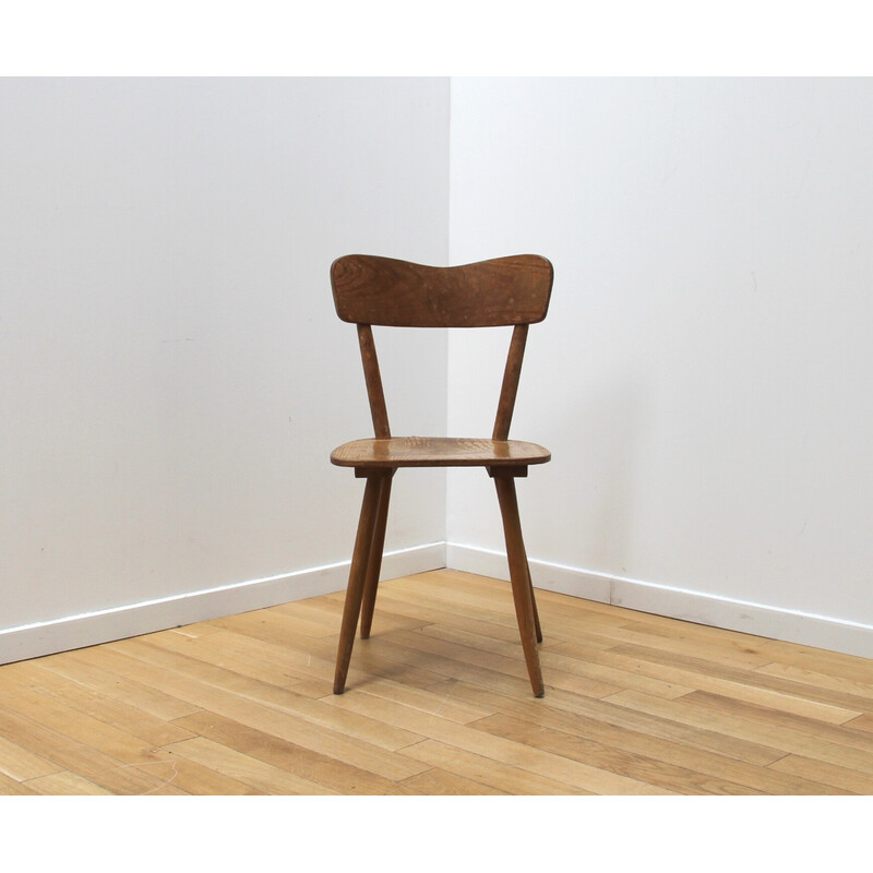 Set of 8 vintage Baumann chairs in light wood