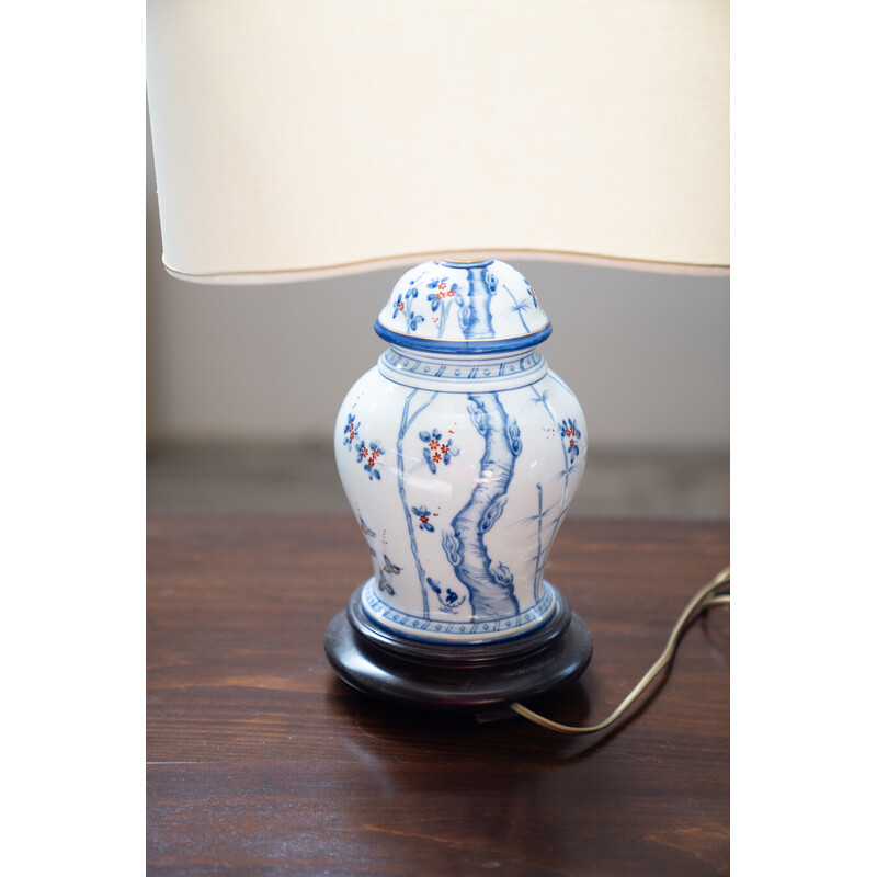 Vintage porcelain and iron table lamp, 1980