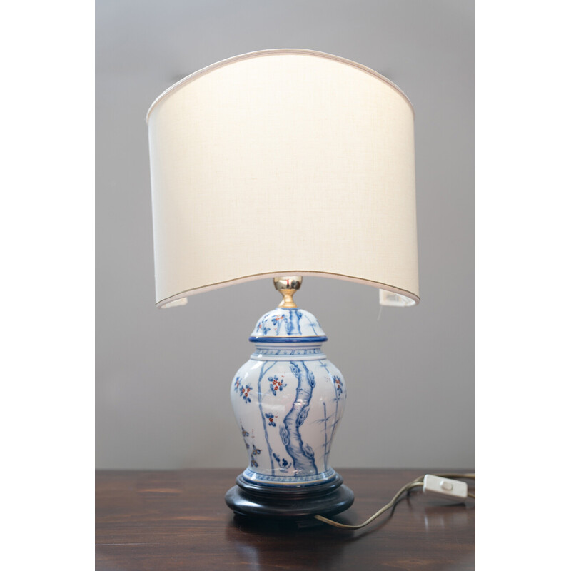 Vintage porcelain and iron table lamp, 1980