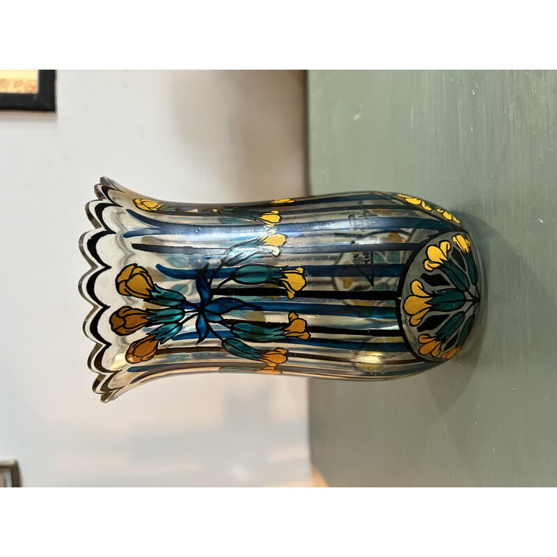 Vintage Art Deco vase with blue and yellow flowers
