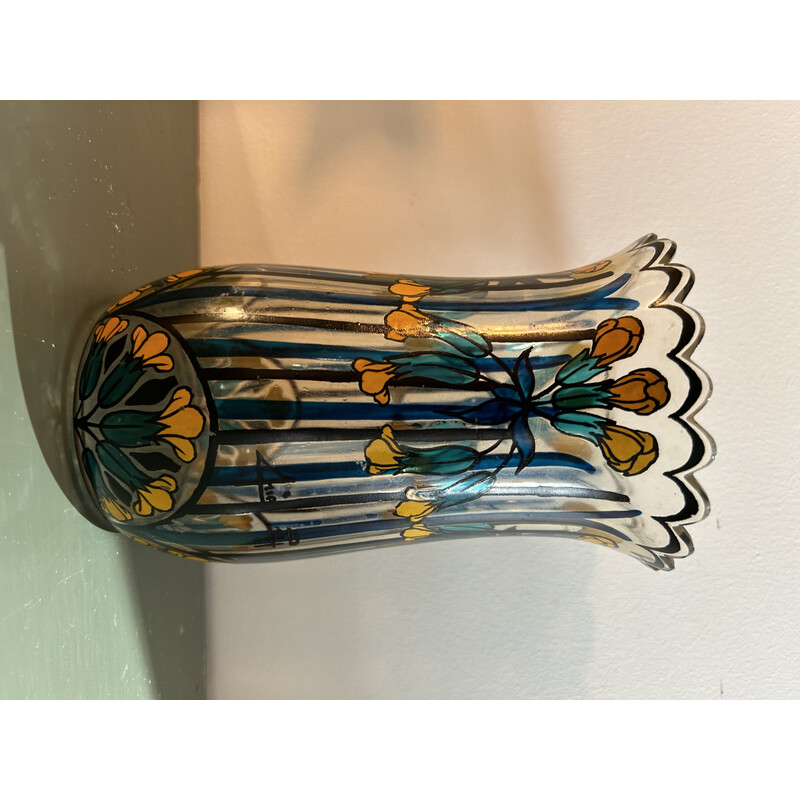 Vintage Art Deco vase with blue and yellow flowers