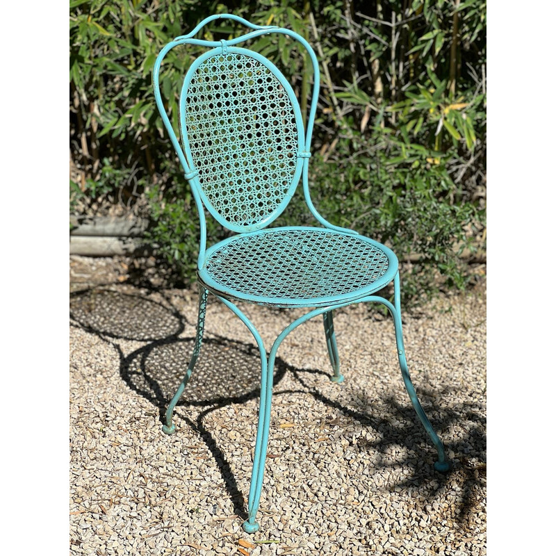 Set of 6 vintage "Médaillon" chairs in wrought iron and canework