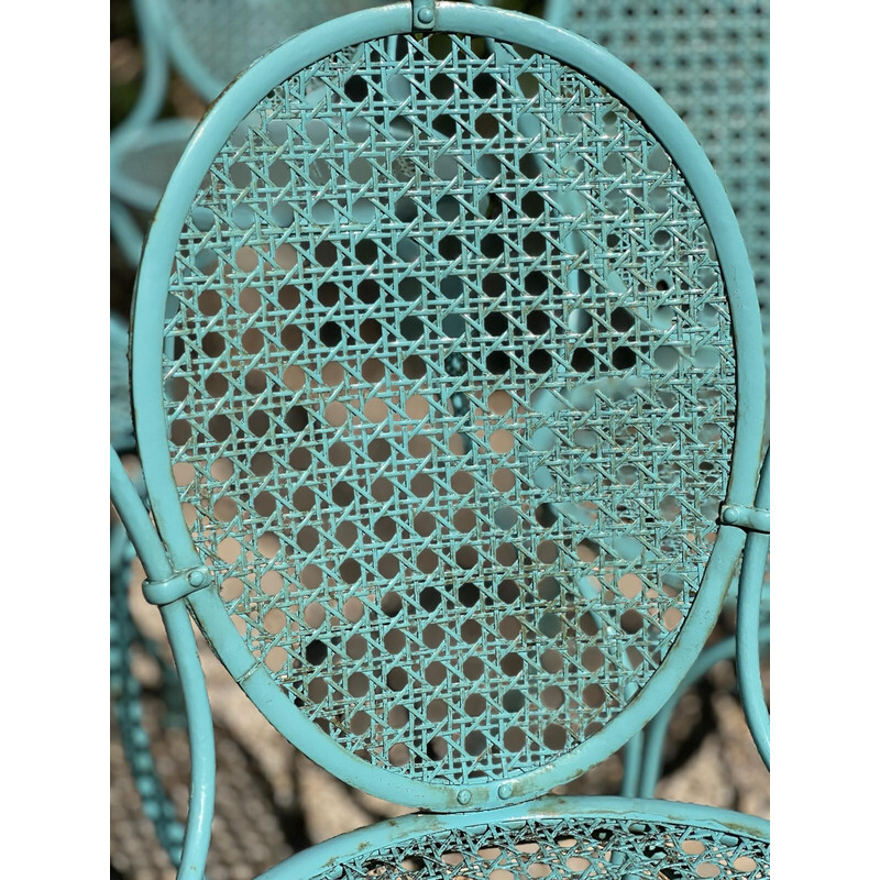 Set of 6 vintage "Médaillon" chairs in wrought iron and canework