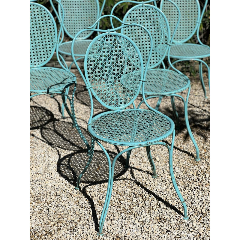 Set of 6 vintage "Médaillon" chairs in wrought iron and canework