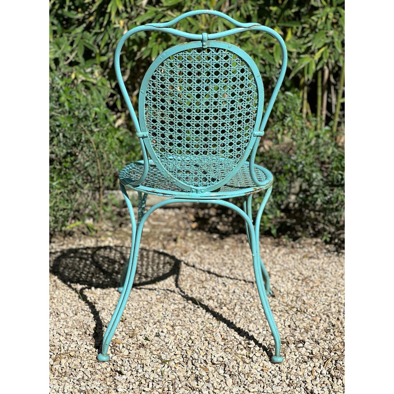Conjunto de 6 cadeiras "Médaillon" vintage em ferro forjado e cana