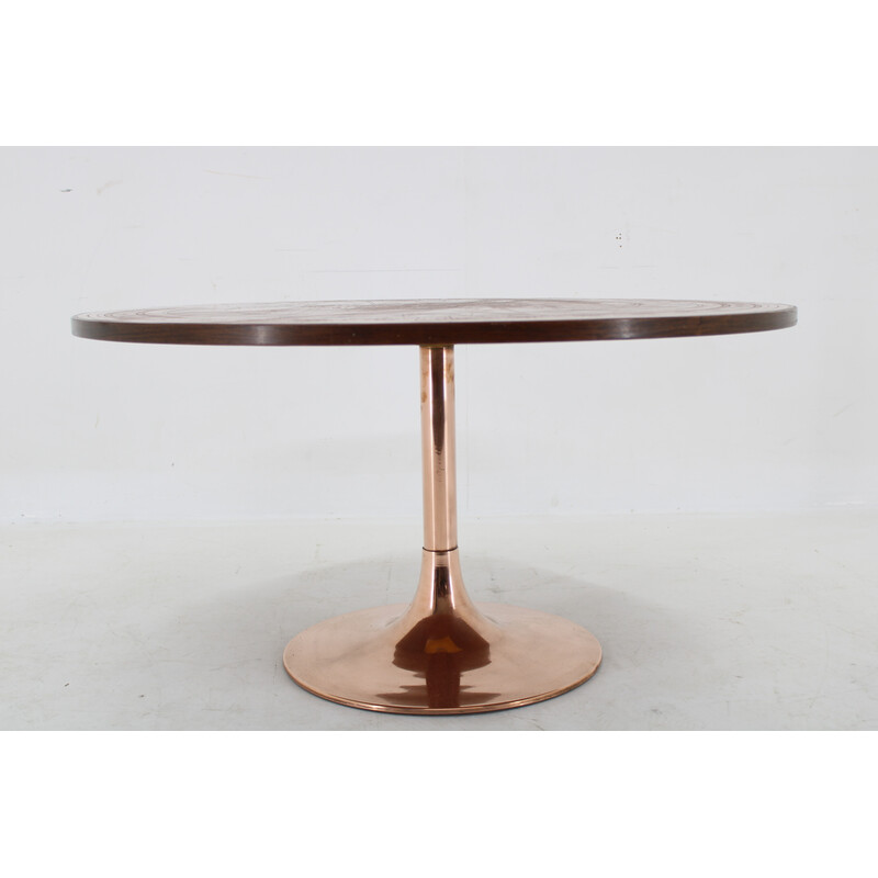 Table basse vintage ronde en cuivre, Danemark 1960