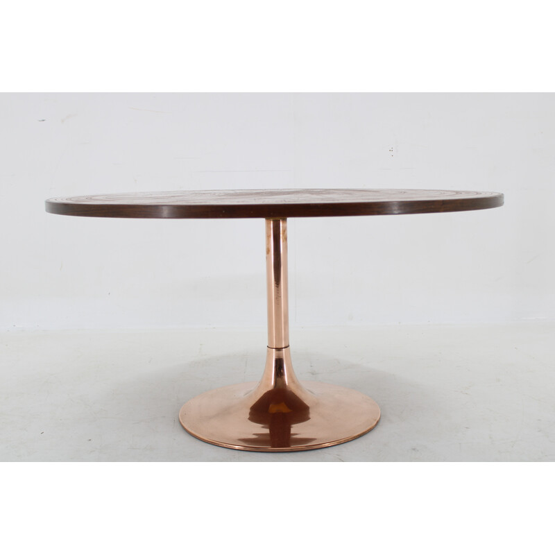 Vintage round copper coffee table, Denmark 1960