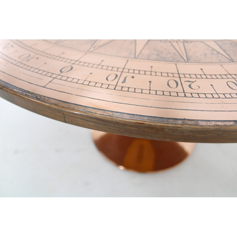 Vintage round copper coffee table, Denmark 1960