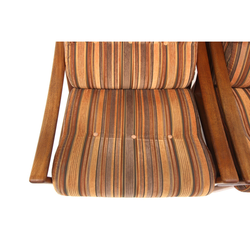 Pair of vintage teak and fabric armchairs by Grete Jalk for Glostrup, Denmark 1960