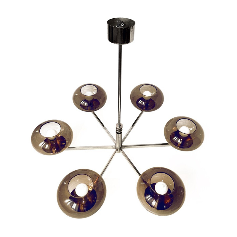 Silvery chandelier in metal and glass by Gaetano Sciolari for Amilux - 1970s