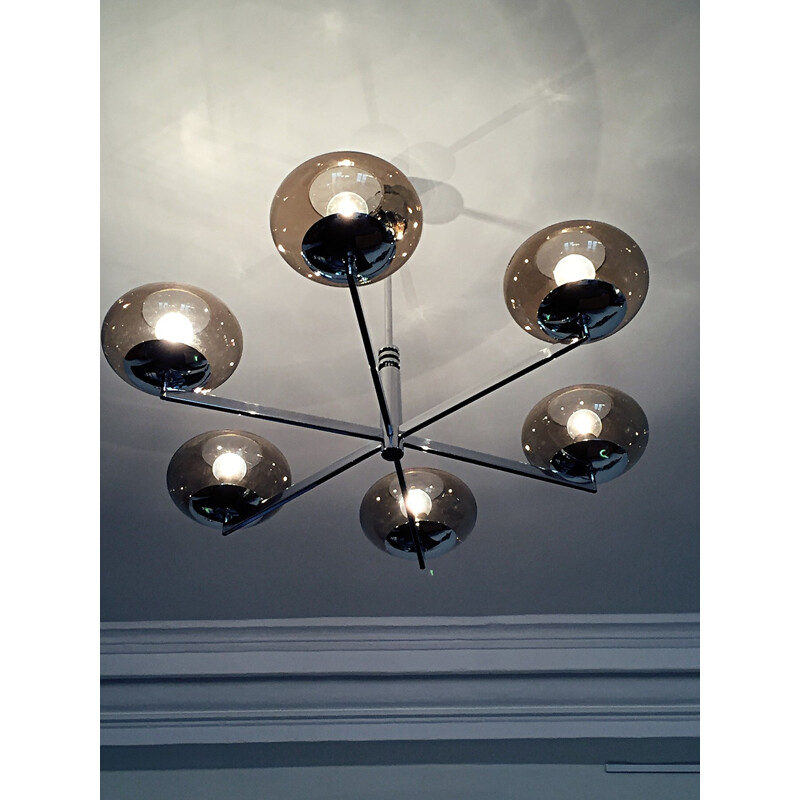 Silvery chandelier in metal and glass by Gaetano Sciolari for Amilux - 1970s
