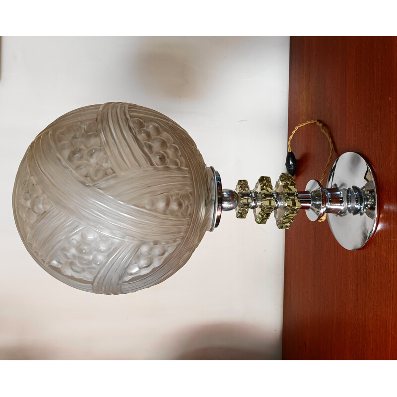 Vintage table lamp in thick glass and metal, 1950