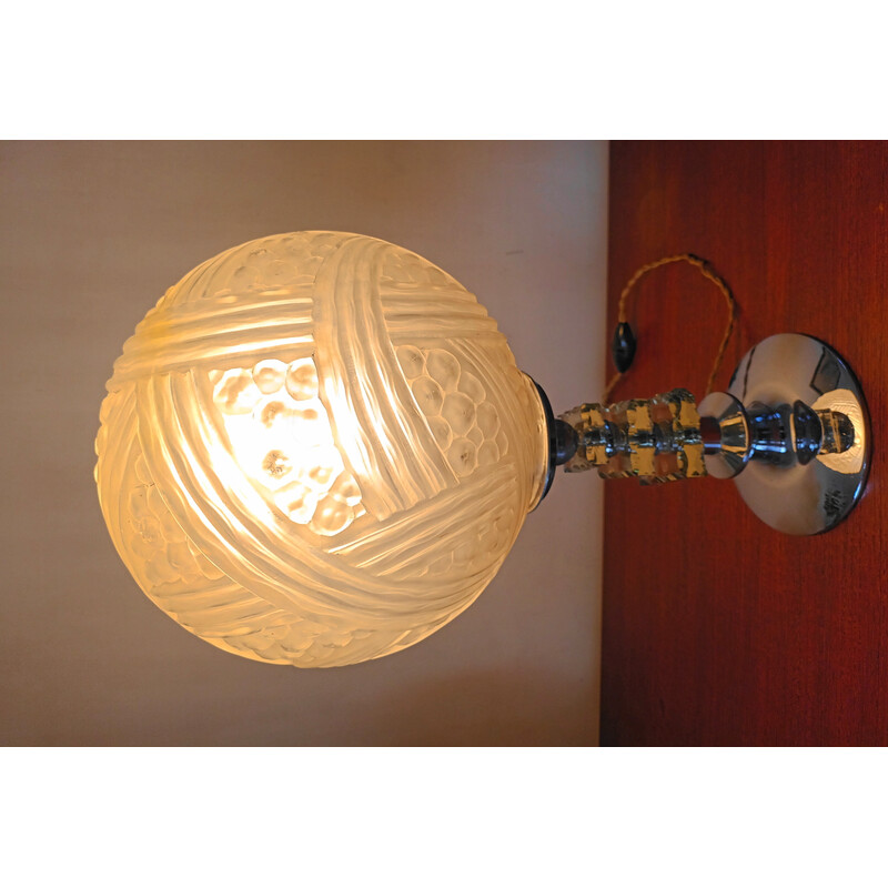 Vintage table lamp in thick glass and metal, 1950