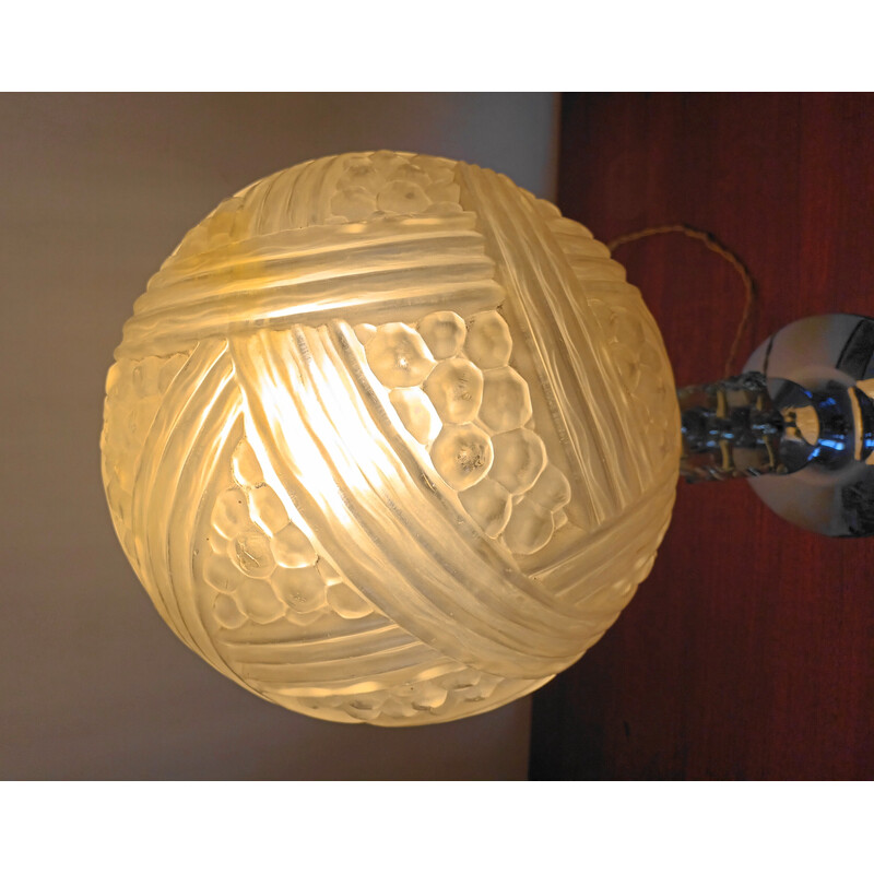 Vintage table lamp in thick glass and metal, 1950