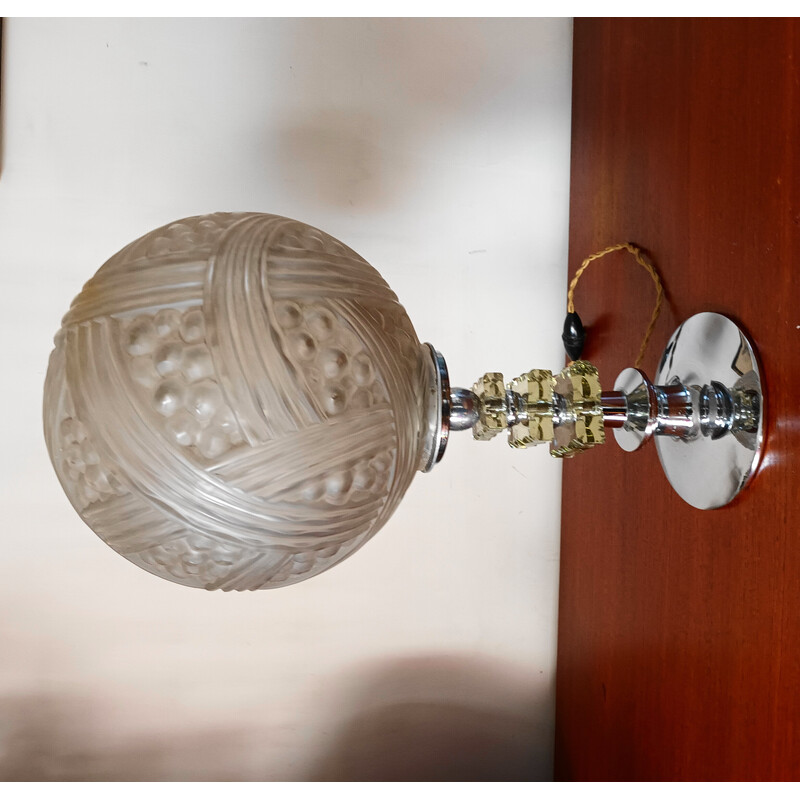 Vintage table lamp in thick glass and metal, 1950