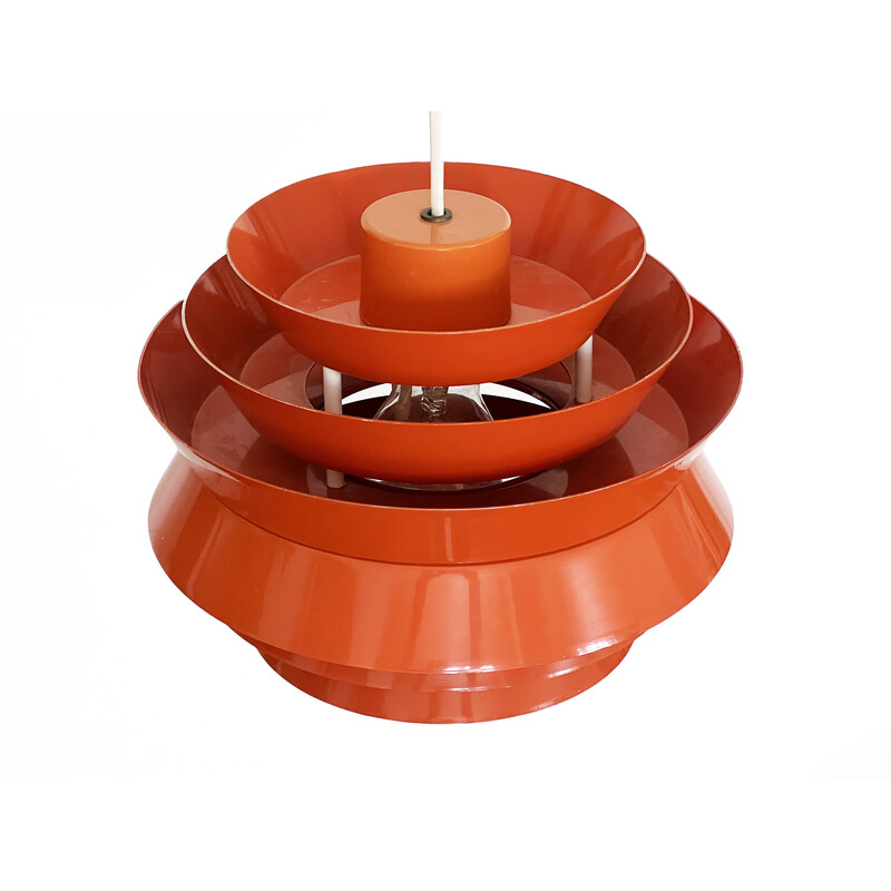 Vintage "Trava" pendant lamp in orange lacquer by Carl Thore for Granhaga Metallindustri, Sweden 1970