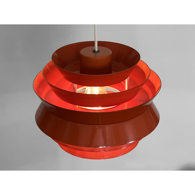 Vintage "Trava" pendant lamp in orange lacquer by Carl Thore for Granhaga Metallindustri, Sweden 1970