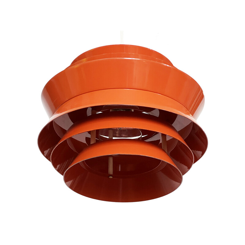 Vintage "Trava" pendant lamp in orange lacquer by Carl Thore for Granhaga Metallindustri, Sweden 1970