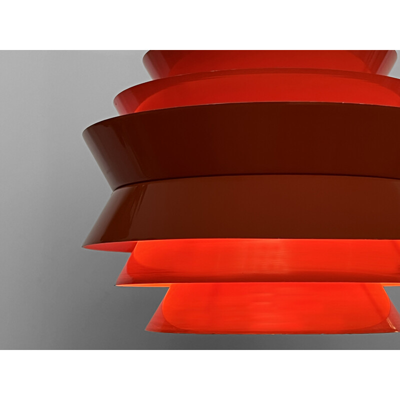 Vintage "Trava" pendant lamp in orange lacquer by Carl Thore for Granhaga Metallindustri, Sweden 1970