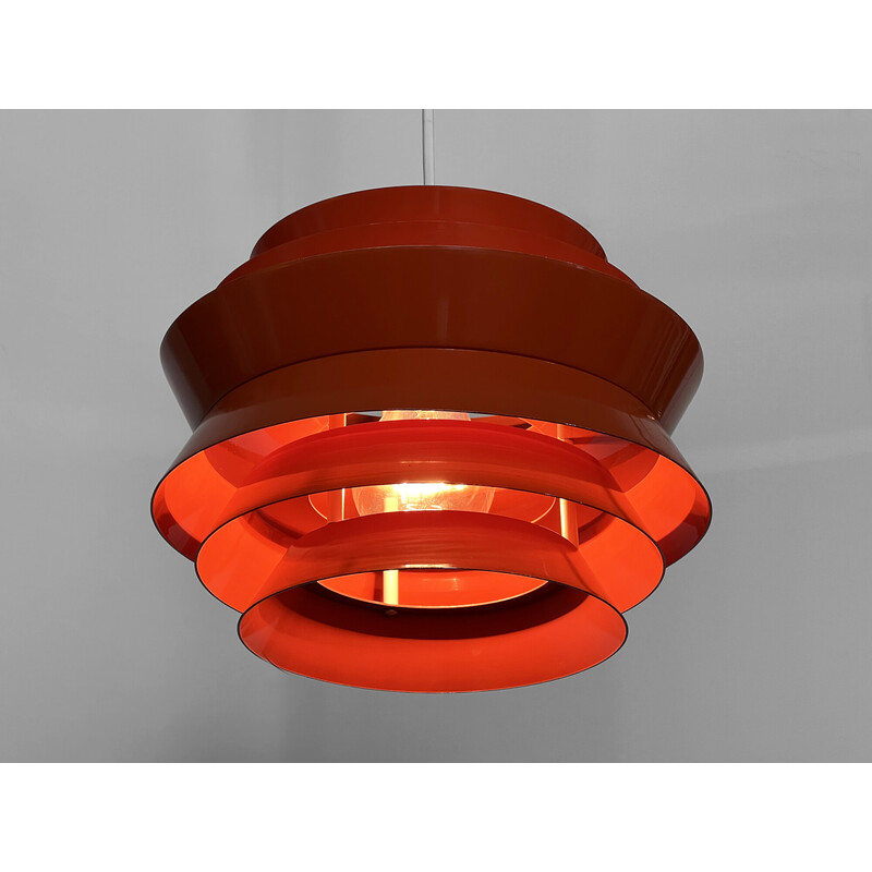 Vintage "Trava" pendant lamp in orange lacquer by Carl Thore for Granhaga Metallindustri, Sweden 1970