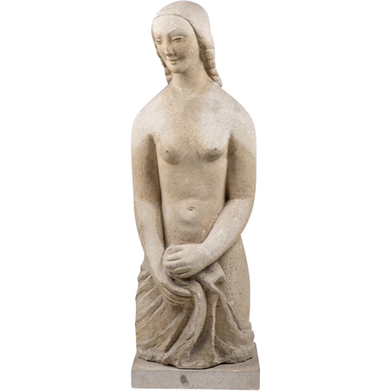 Vintage limestone sculpture representing Mary Magdalene, France 1940