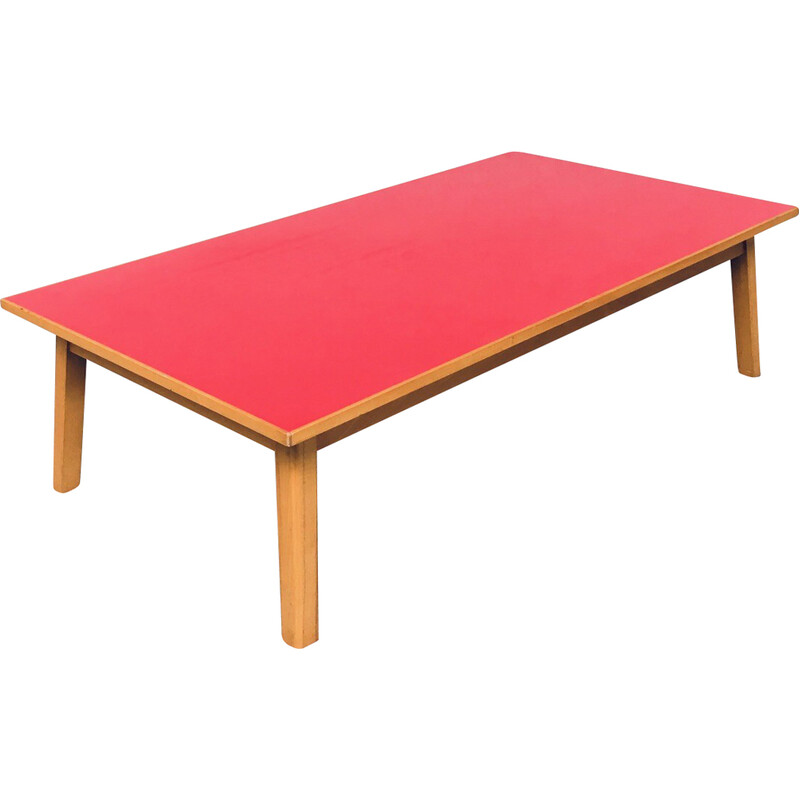 Vintage red formica coffee table, Belgium 1950