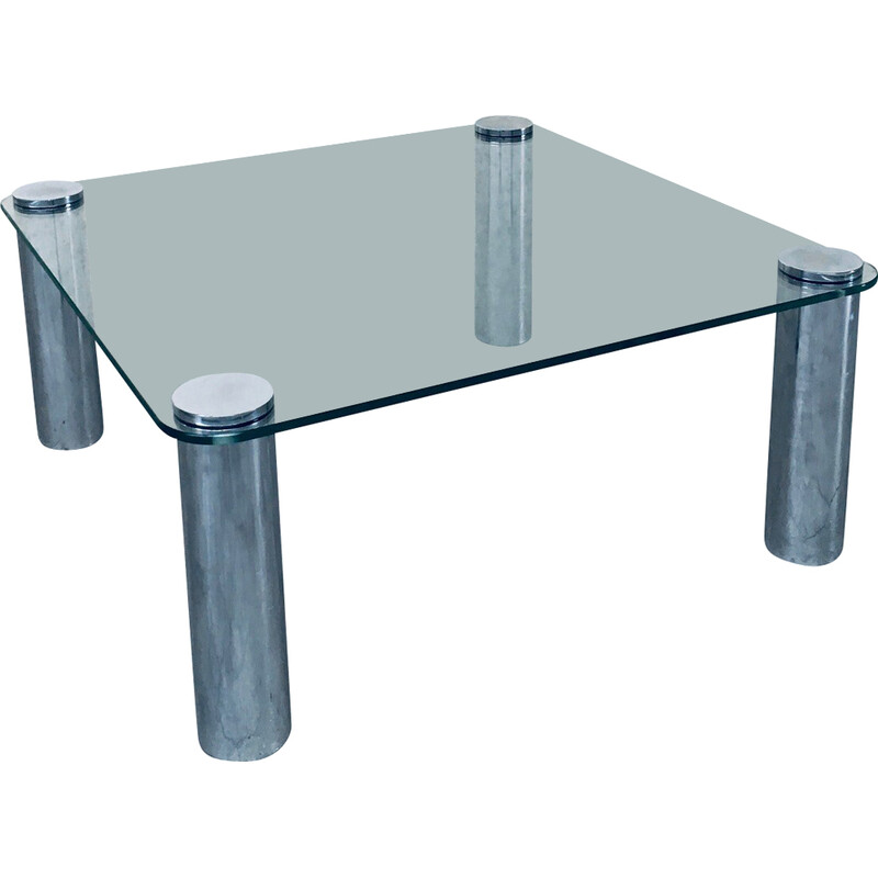 Vintage Marcuso model coffee table in glass and chrome steel for Zanotta, Italy 1970