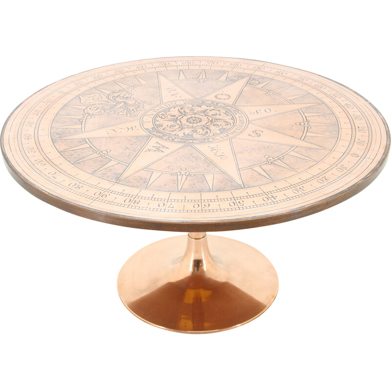 Vintage round copper coffee table, Denmark 1960